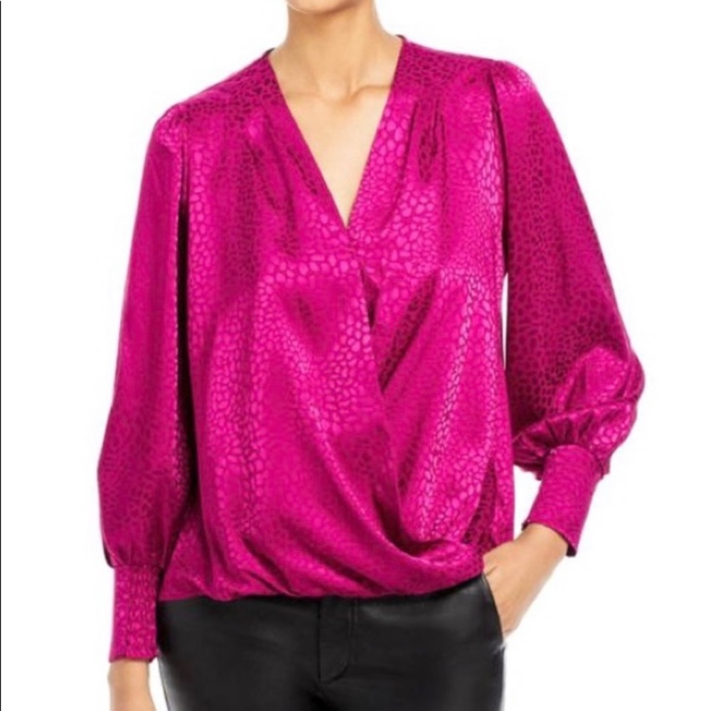 CHENAULT satin jacquard crossover women’s blouse Size XLarge